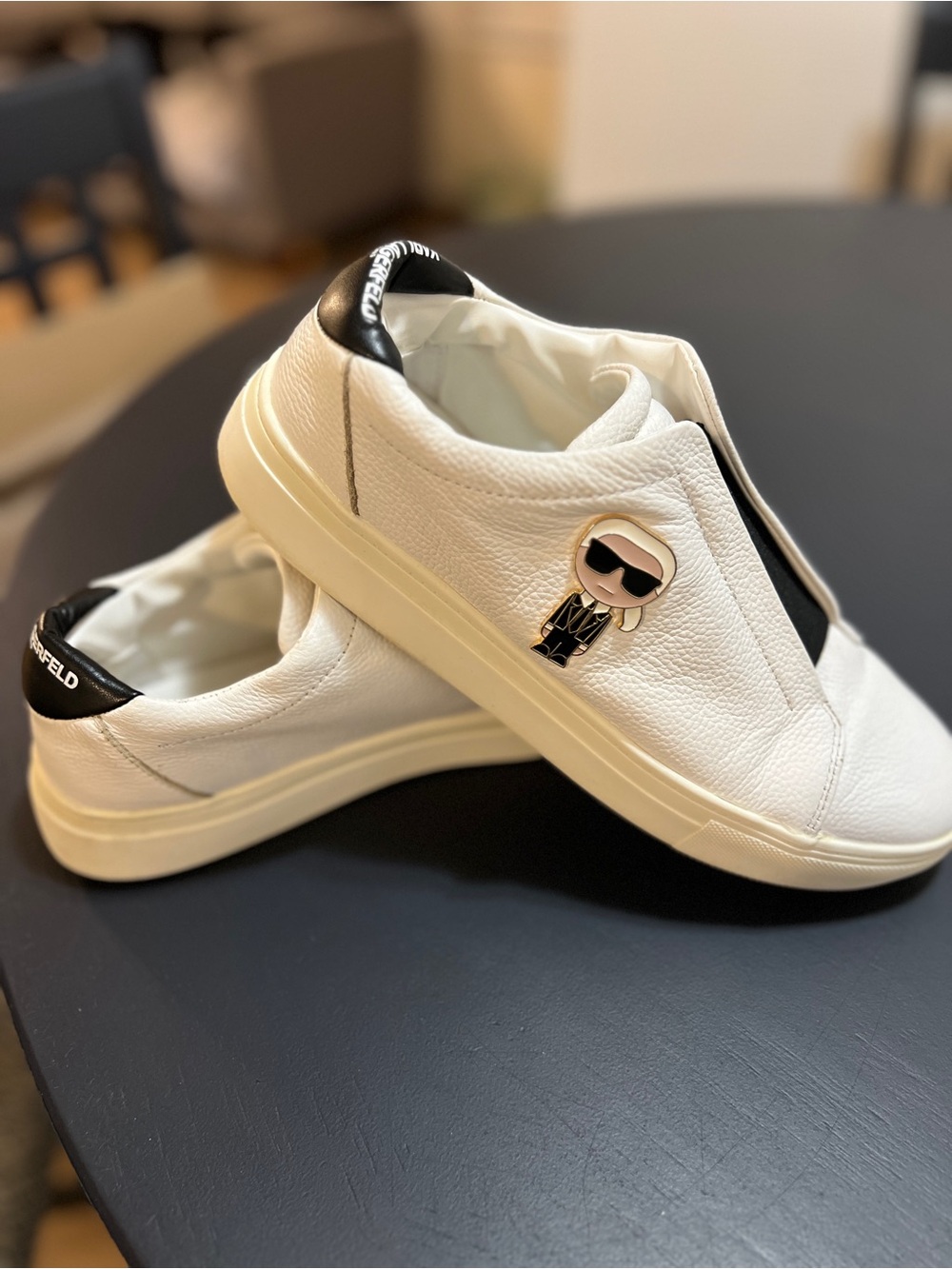Karl Lagerfeld White Leather Slip-On Sneakers- 9.5 Very Clean!